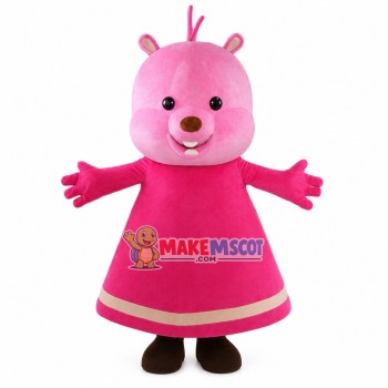 Pink Baby Squirrel With Dress Mascot Costume
