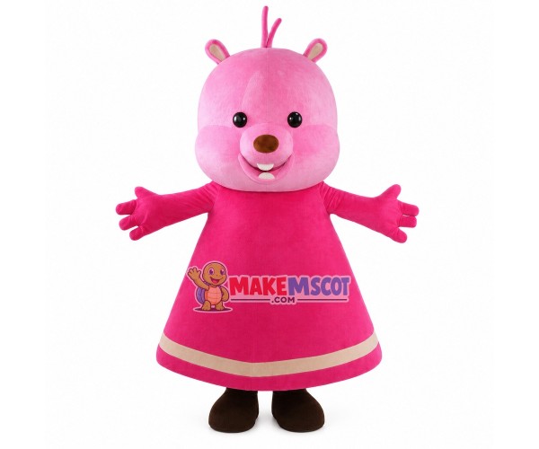 Pink Baby Squirrel With Dress Mascot Costume Pink Baby Squirrel With Dress Mascot Costume