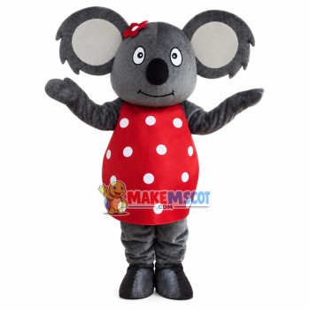 Koala Wearing Polka Dot Dress Mascot Costume Koala Wearing Polka Dot Dress Mascot Costume