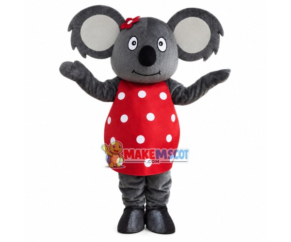 Koala Wearing Polka Dot Dress Mascot Costume Koala Wearing Polka Dot Dress Mascot Costume