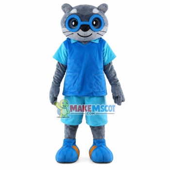 Study Cat With Blue Glasses Mascot Costume Study Cat With Blue Glasses Mascot Costume