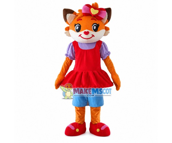 Pretty Girl Fox Wearing Vest Dress Mascot Costume Pretty Girl Fox Wearing Vest Dress Mascot Costume