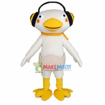 White Eggshell Duck Wearing Earmuffs Mascot Costume White Eggshell Duck Wearing Earmuffs Mascot Costume