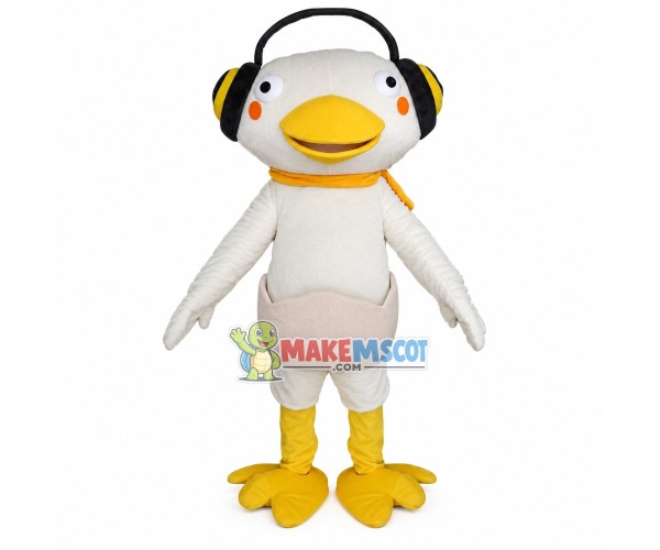 White Eggshell Duck Wearing Earmuffs Mascot Costume White Eggshell Duck Wearing Earmuffs Mascot Costume