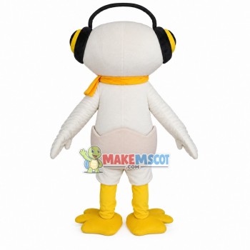 White Eggshell Duck Wearing Earmuffs Mascot Costume