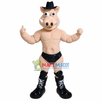 Muscular Fighting Pig With Knee Pads Mascot Costume