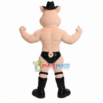 Muscular Fighting Pig With Knee Pads Mascot Costume Muscular Fighting Pig With Knee Pads Mascot Costume