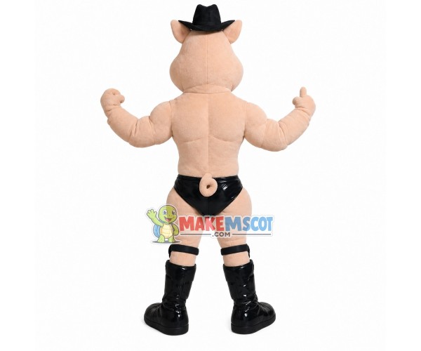 Muscular Fighting Pig With Knee Pads Mascot Costume
