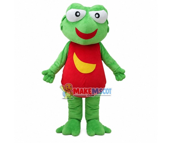 Happy Frog In Jumpsuit Mascot Costume Happy Frog In Jumpsuit Mascot Costume