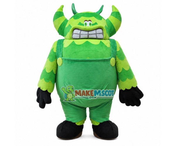 Bulky Green Monster With Horns Mascot Costume Bulky Green Monster With Horns Mascot Costume