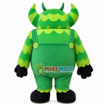 Bulky Green Monster With Horns Mascot Costume Bulky Green Monster With Horns Mascot Costume