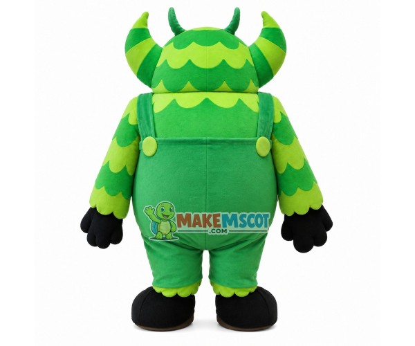Bulky Green Monster With Horns Mascot Costume Bulky Green Monster With Horns Mascot Costume