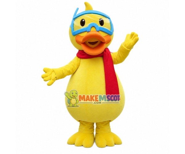 Seasoned Duck Wearing Diving Goggles Mascot Costume Seasoned Duck Wearing Diving Goggles Mascot Costume