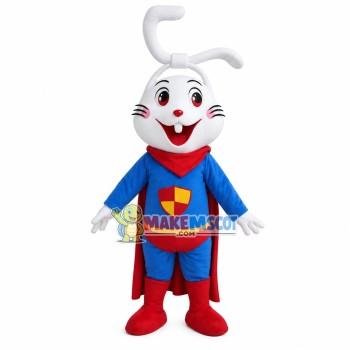 Super Bunny With Knotted Ears Mascot Costume Super Bunny With Knotted Ears Mascot Costume