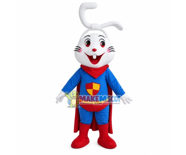 Super Bunny With Knotted Ears Mascot Costume Super Bunny With Knotted Ears Mascot Costume
