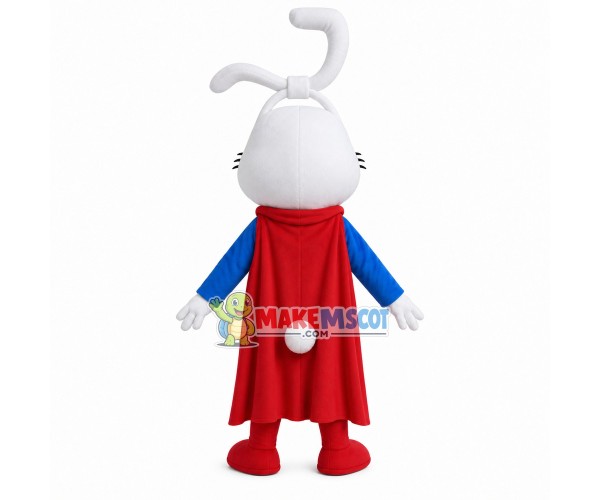 Super Bunny With Knotted Ears Mascot Costume Super Bunny With Knotted Ears Mascot Costume