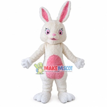 Fluffy Rabbit With Different Length Ears Mascot Costume