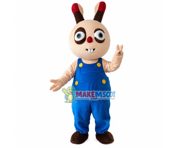 Beige Rabbit With Asymmetric Eyes Mascot Costume Beige Rabbit With Asymmetric Eyes Mascot Costume