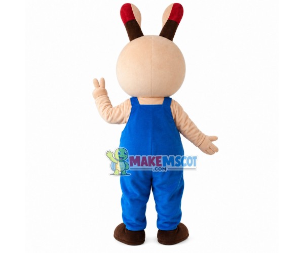 Beige Rabbit With Asymmetric Eyes Mascot Costume Beige Rabbit With Asymmetric Eyes Mascot Costume