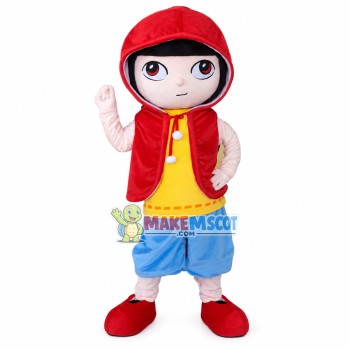 Little Boy In Red Hooded Jacket Mascot Costume Little Boy In Red Hooded Jacket Mascot Costume