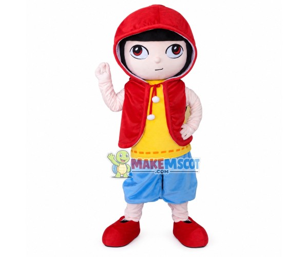 Little Boy In Red Hooded Jacket Mascot Costume Little Boy In Red Hooded Jacket Mascot Costume