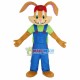 Green Eyed Bunny With Patch Overalls Mascot Costume Green Eyed Bunny With Patch Overalls Mascot Costume