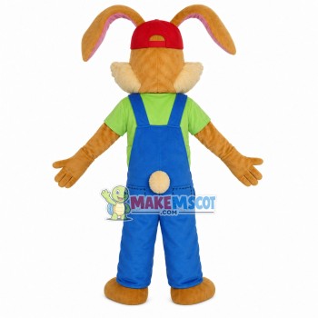 Green Eyed Bunny With Patch Overalls Mascot Costume
