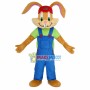 Green Eyed Bunny With Patch Overalls Mascot Costume