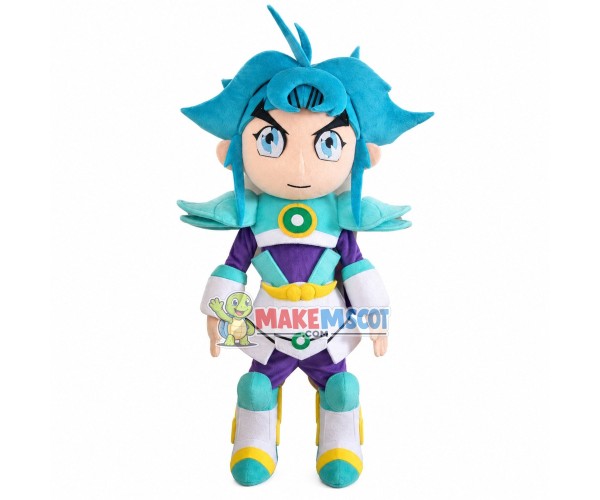 Blue-haired Star Warrior Cartoon Mascot Costume