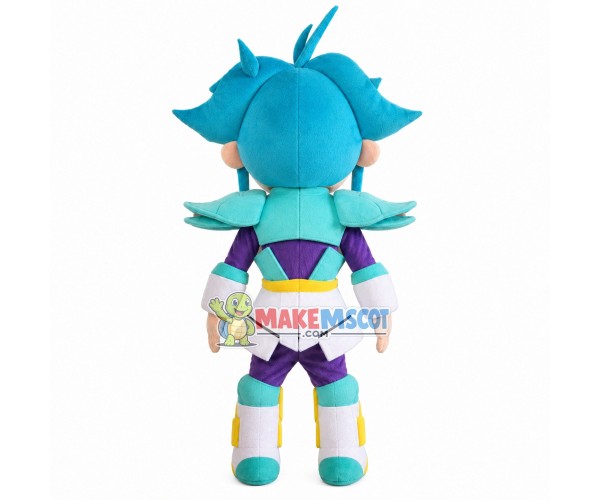 Blue-haired Star Warrior Cartoon Mascot Costume