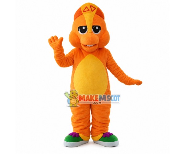 Orange Baby Triceratop Mascot Costume Orange Baby Triceratop Mascot Costume