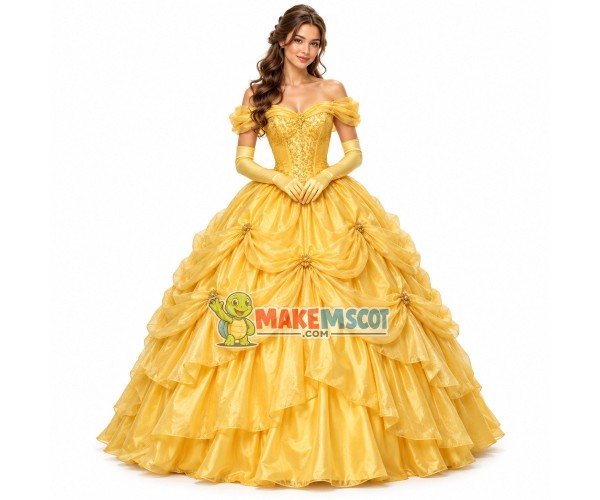Princess Belle In The Yellow Dress Mascot Costume Princess Belle In The Yellow Dress Mascot Costume