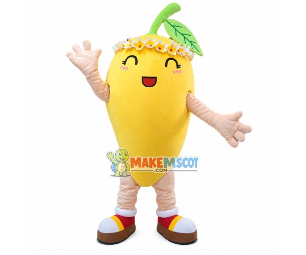 Tropical Mango With Wreath Mascot Costume Tropical Mango With Wreath Mascot Costume