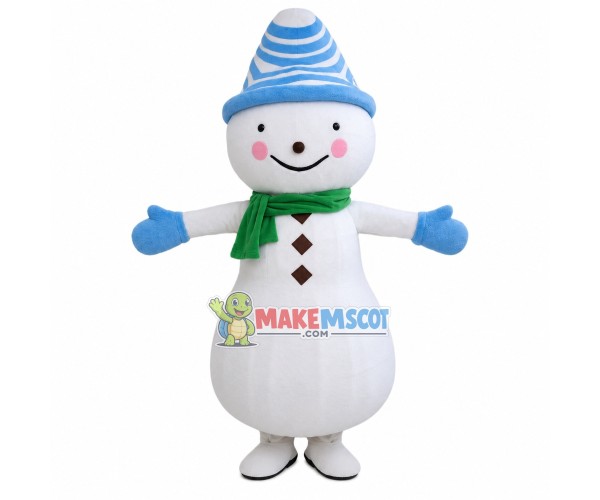 Snowman With Warm Striped Hat Mascot Costume Snowman With Warm Striped Hat Mascot Costume