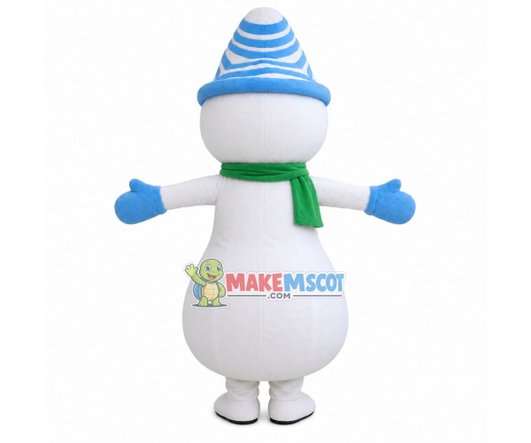 Snowman With Warm Striped Hat Mascot Costume Snowman With Warm Striped Hat Mascot Costume