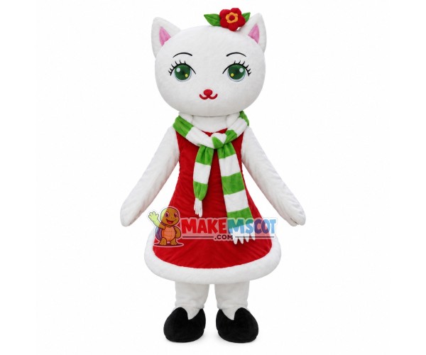 Pretty Green-eyed Cat of Christmas Mascot Costume Pretty Green-eyed Cat of Christmas Mascot Costume