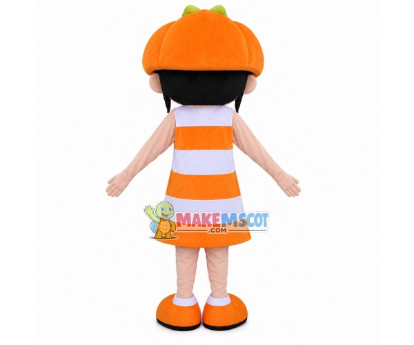Brunette Girl In Pumpkin Hat Mascot Costume
