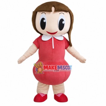Big Eyed Girl In The Blouse Dress Mascot Costume Big Eyed Girl In The Blouse Dress Mascot Costume