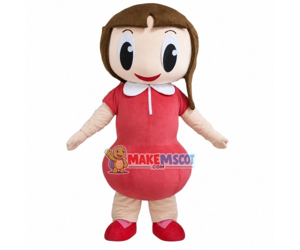 Big Eyed Girl In The Blouse Dress Mascot Costume