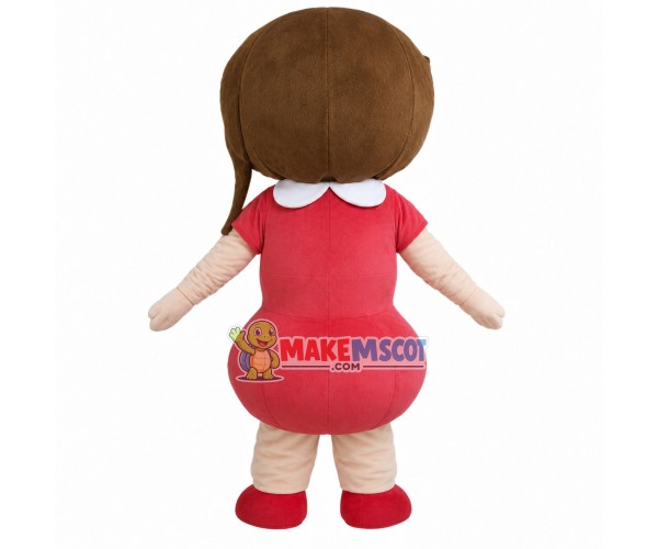 Big Eyed Girl In The Blouse Dress Mascot Costume Big Eyed Girl In The Blouse Dress Mascot Costume