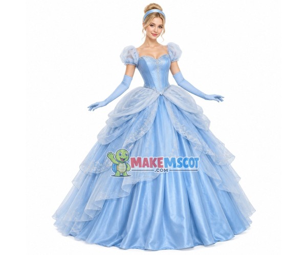 Cinderella Wearing Blue Princess Dress Mascot Costume