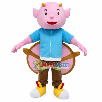 Short-horned Pink Demon Cartoon Mascot Costume