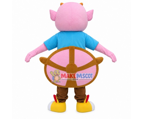 Short-horned Pink Demon Cartoon Mascot Costume