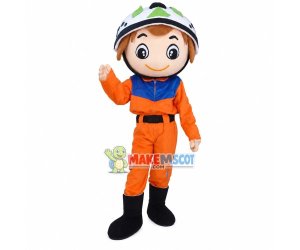 Rock Climbing Boy In Windbreaker Mascot Costume Rock Climbing Boy In Windbreaker Mascot Costume