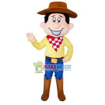 Kind Cowboy With Plaid Square Scarf Mascot Costume Kind Cowboy With Plaid Square Scarf Mascot Costume