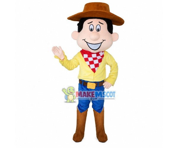 Kind Cowboy With Plaid Square Scarf Mascot Costume Kind Cowboy With Plaid Square Scarf Mascot Costume