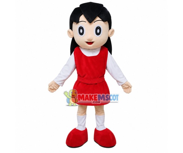 Quiet Girl In The Red Dress Mascot Costume Quiet Girl In The Red Dress Mascot Costume