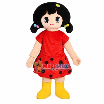 Cute Girl With Colored Hairpins Mascot Costume Cute Girl With Colored Hairpins Mascot Costume