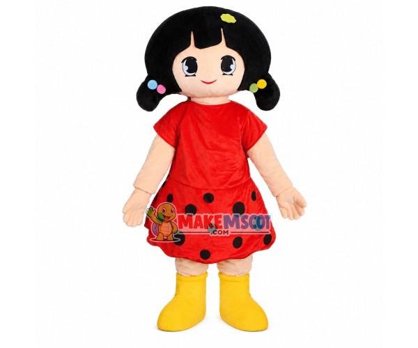Cute Girl With Colored Hairpins Mascot Costume Cute Girl With Colored Hairpins Mascot Costume