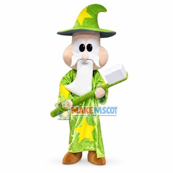 Old Magician Holding Brush Mascot Costume Old Magician Holding Brush Mascot Costume